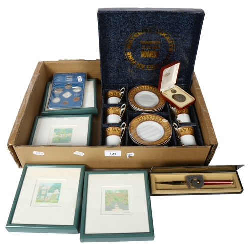 701 - 4 framed limited edition prints, by Elizabeth Bessant, Pierre Cardin letter opener, Indonesian boxed... 