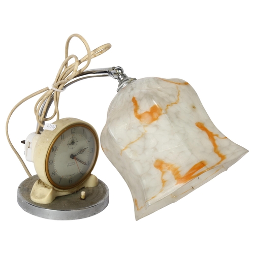 704 - A Vintage Pifco Timeside alarm clock with adjustable chrome bedside lamp and marbled shade, height 2... 