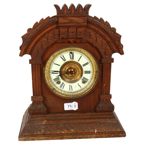 713 - A stained wood-cased 2-train mantel clock, height 36cm