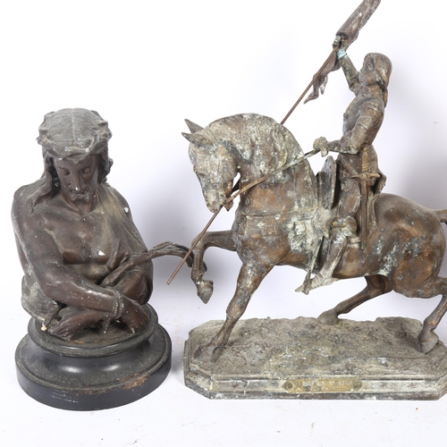 715 - A patinated spelter figure on horseback after Perron 