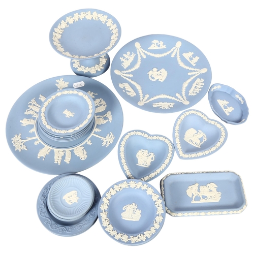 717 - Wedgwood Blue Jasperware plates dishes and ashtrays