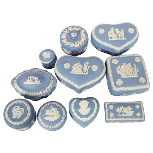 718 - Wedgwood Blue Jasperware boxes, largest 12.5cm across