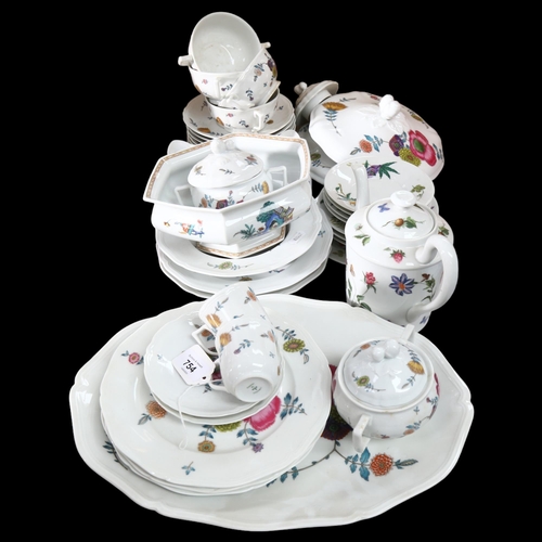 754 - Limoges porcelain tableware, with floral decoration, including a coffee pot, serving plate etc