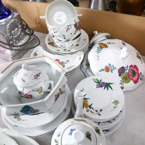 754 - Limoges porcelain tableware, with floral decoration, including a coffee pot, serving plate etc