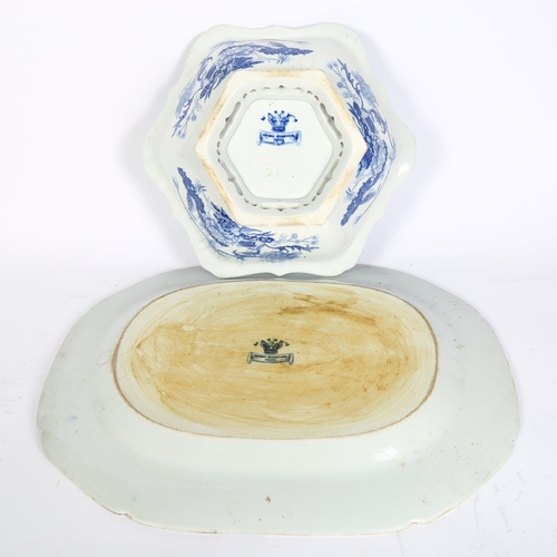 755 - WITHDRAWN - Victorian Mason's blue and white printed meat dish, 43cm, and matching bowl