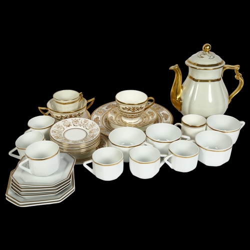 762 - Minton Gold and White pattern teaware, Limoges porcelain teaware, Limoges Asprey's coffee pot and ma... 