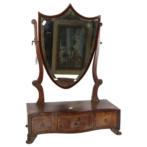 783 - Inlaid Georgian serpentine-front swing toilet mirror, with 3 drawers, height 66cm