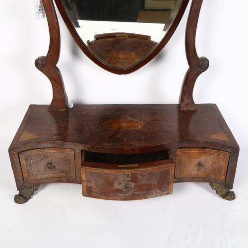 783 - Inlaid Georgian serpentine-front swing toilet mirror, with 3 drawers, height 66cm