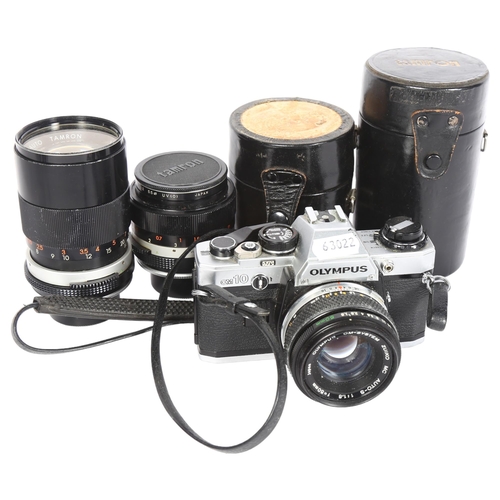 793 - An Olympus OM1O camera, a Pentax Auto Tamron 1:28 lens, and another Tamron lens