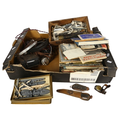 817 - Model warships, knife, watch, headphones, Second World War related ephemera etc