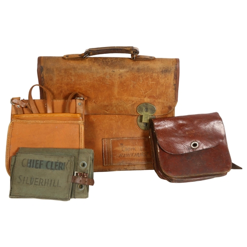 828 - 2 bus conductor's satchels, and a briefcase, and a canvas bag