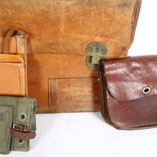 828 - 2 bus conductor's satchels, and a briefcase, and a canvas bag