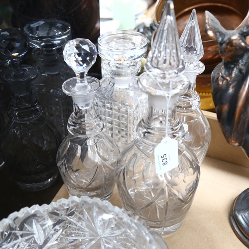 835 - 4 glass decanters and stoppers, tallest 32cm, and 2 cut-crystal fruit bowls