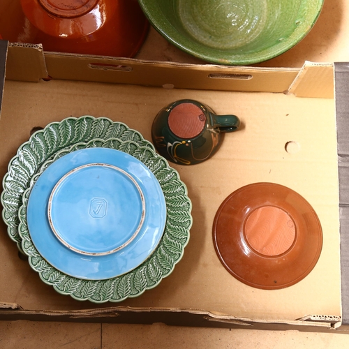 854 - Studio pottery bowls, Majolica plates etc