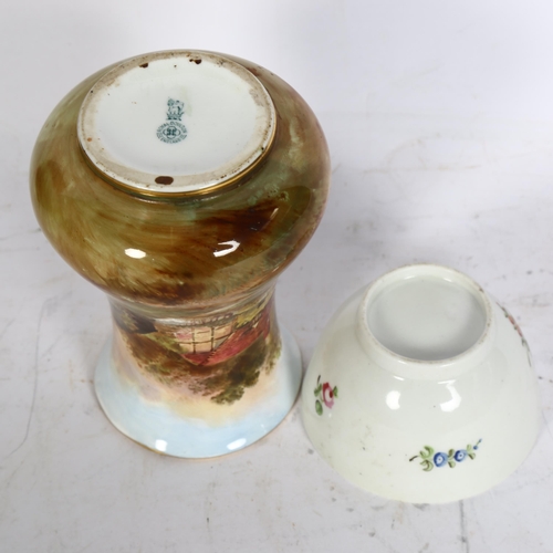 882 - ROYAL DOULTON - a painted vase with cottage design, 13cm, and a 19th century English tea bowl (2)