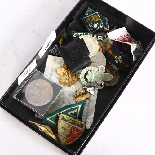 898 - A box of early US and British scout badges etc