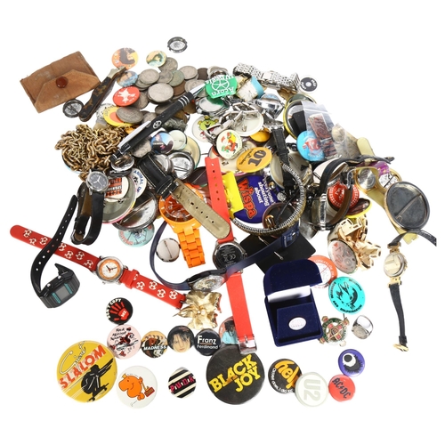 900 - A collection of Vintage badges, wristwatches, penknife etc