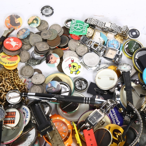 900 - A collection of Vintage badges, wristwatches, penknife etc