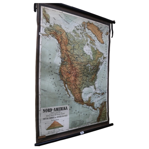 907 - An early 20th century German school map of North American, length 110cm