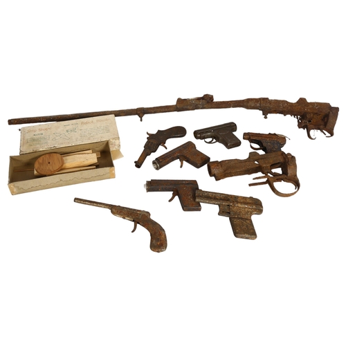 916 - A collection of Vintage pop guns, including a German Sole 560, a Wotan, an Austrian Oles Mains Browi... 