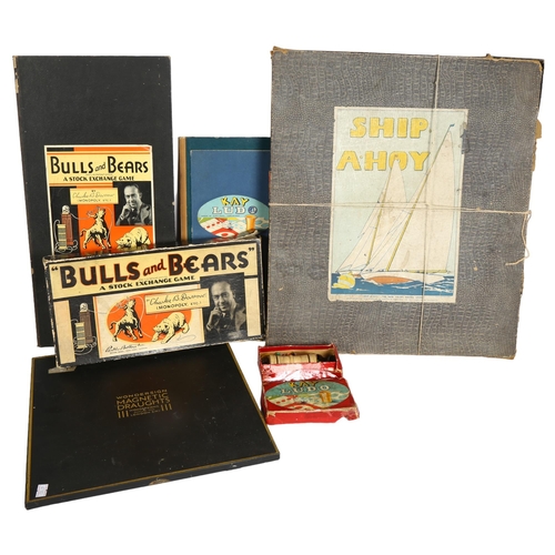 927 - A collection of Vintage toys, including Bulls and Bears, Ludo, magnetic draughts etc