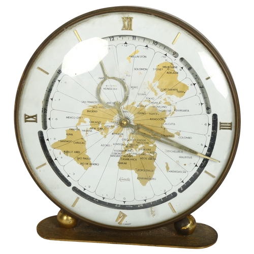 931 - KUNDO - a mid-century German brass world clock, with applied Roman numerals, diameter 24cm