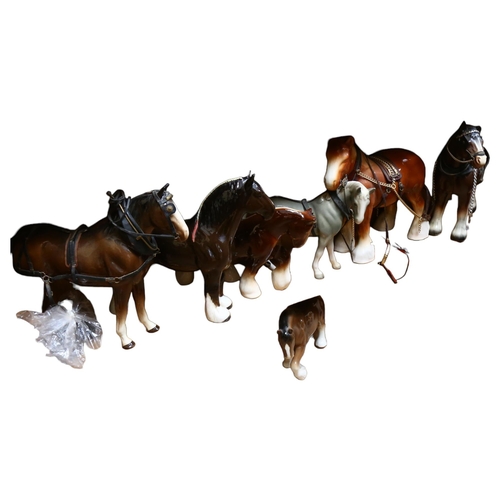 945 - A group of 7 Dray horses, including Beswick and Sylvac, tallest 29cm