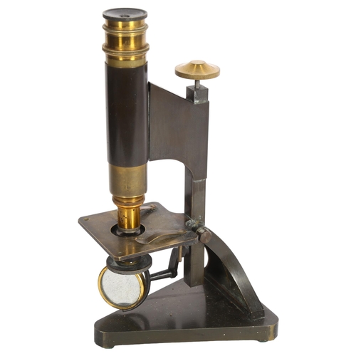 957 - A 19th century desk microscope, by R & J Beck of London, with triangular base, serial no. 19393, hei... 