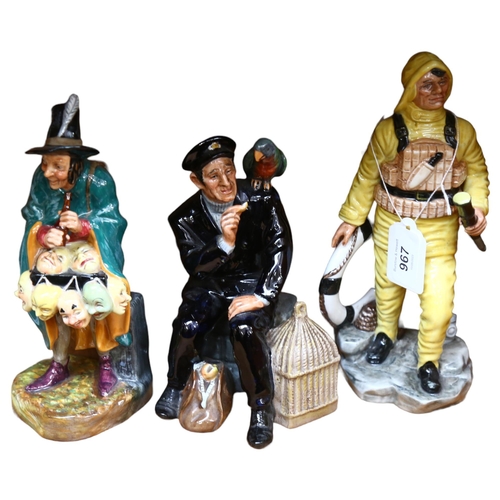 967 - 3 Royal Doulton figures, the lifeboat man, mask seller, and shore leave