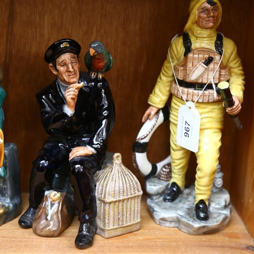 967 - 3 Royal Doulton figures, the lifeboat man, mask seller, and shore leave