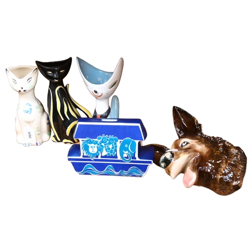 969 - Jena wall-mounted Alsatian head, Carlton Ware Noah's Ark money box, Arthur Wood smoky cat jug, 19cm,... 