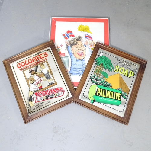 930 - Two advertising mirrors for Palmolive and Colgate, 35x43cm and a Danish advertising print for Colgat... 