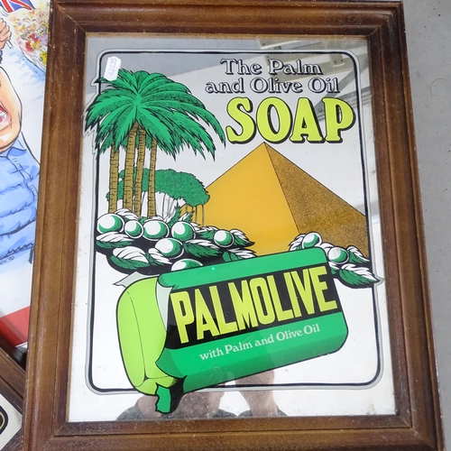 930 - Two advertising mirrors for Palmolive and Colgate, 35x43cm and a Danish advertising print for Colgat... 