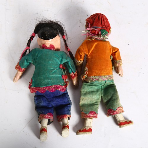 869 - 2 Vintage Chinese dolls, papier mache heads, in traditional costume, tallest 19cm