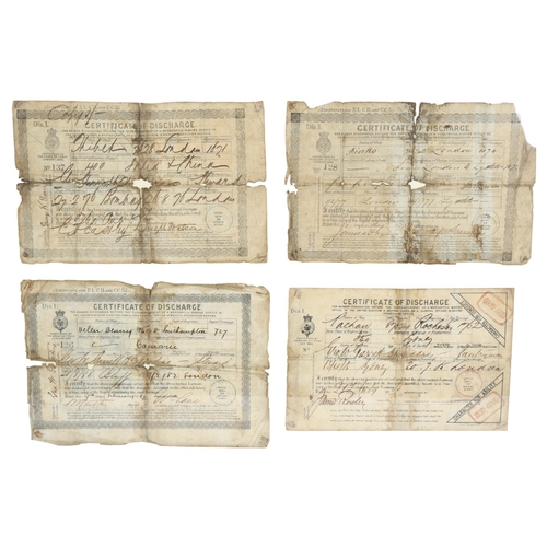 1004 - 4 framed Certificates of Discharge, 19th century, from various ships