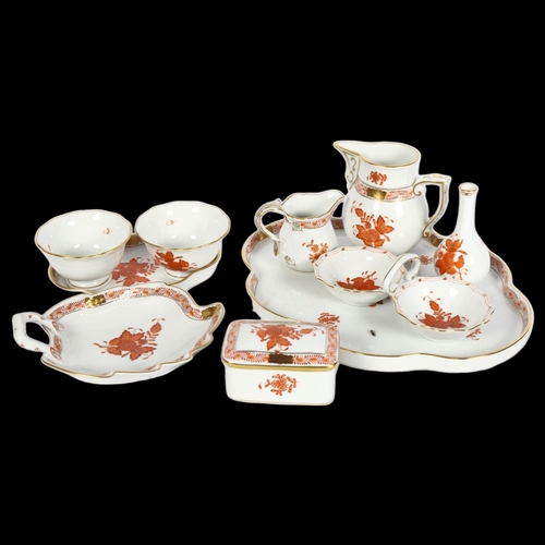 1016 - A group of Herend porcelain, with orange Apponyi floral decoration, including jug, height 9cm, and a... 