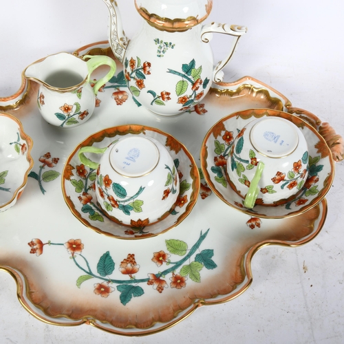 1019 - Herend porcelain cabaret set on tray, with floral decoration, pot height 15cm, knop A/F