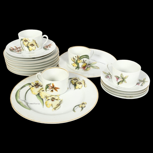 1026 - Limoges Orchid pattern coffee cups and saucers and various matching plates, retailed by Asprey's