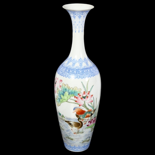 1032 - A delicate porcelain baluster vase, with painted design of birds and flowers, 25cm, with 6 character... 