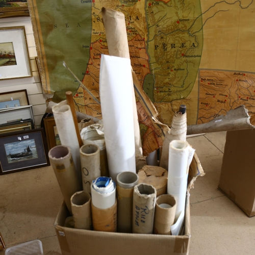 1037 - A box of various Ordnance Survey maps, schoolroom map etc