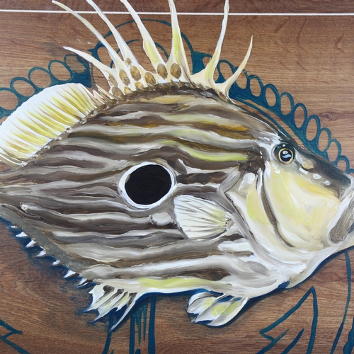 1039 - A painted wood sign advertising Brighton Fish Market, height 85cm