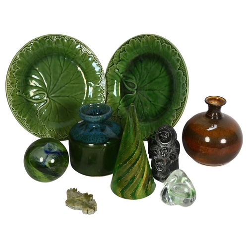 1064 - A group of items, to include a Cinque Ports Pottery vase, a Norwegian glass paperweight, an Inuit fi... 