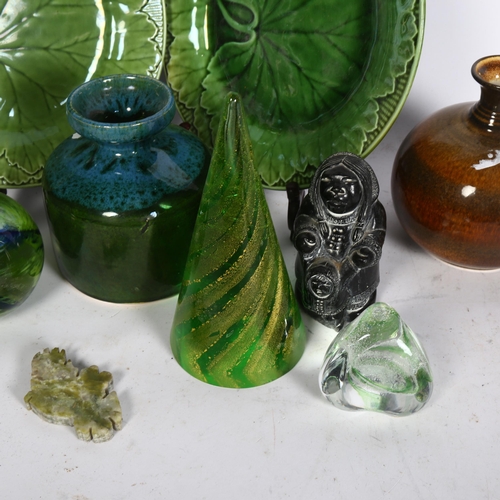 1064 - A group of items, to include a Cinque Ports Pottery vase, a Norwegian glass paperweight, an Inuit fi... 