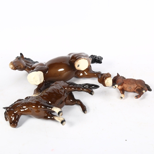 974 - 3 Bay horses, including Royal Doulton cantering Shire, and Shetland