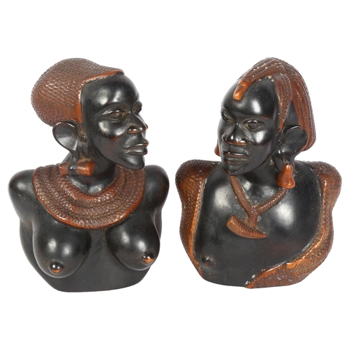 978 - A pair of Vintage carved and stained ebony African busts, H22cm