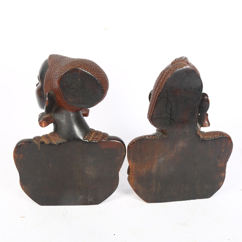 978 - A pair of Vintage carved and stained ebony African busts, H22cm