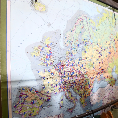 989 - A 1970s school room map of Europe, W150cm