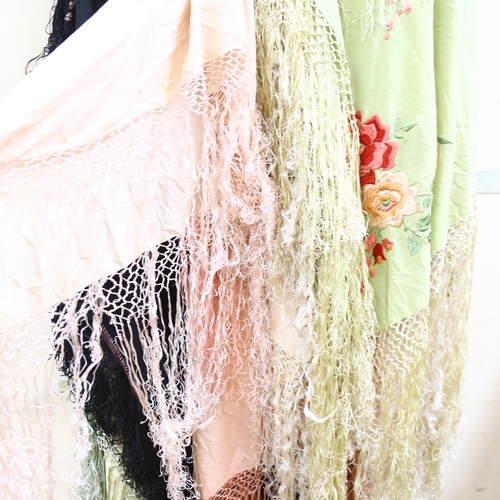 993 - A collection of 6 Edwardian embroidered and fringed shawls