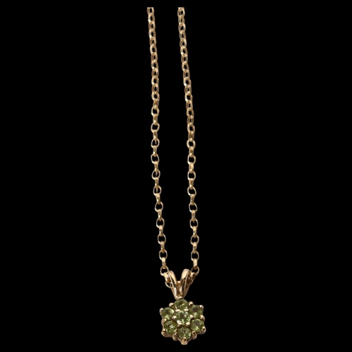 1222 - A 9ct gold necklace, with a green stone set pendant, chain length 51cm, 3.3g