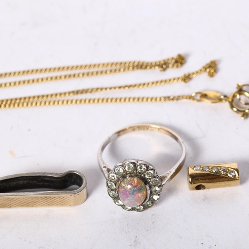 1223 - A group of gold jewellery, to include a 9ct gold on silver tie pin, 4.9g, a 9ct gold and stone set p... 